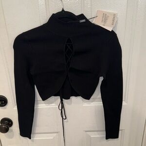 Black Bardot Cross Tie Long Sleeve Shirt
